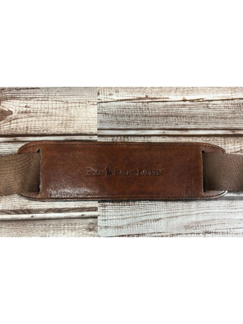 Polo Ralph Lauren Leather Canvas Heritage Logo Messenger Laptop Bag Brown Khaki - Picture 12 of 14